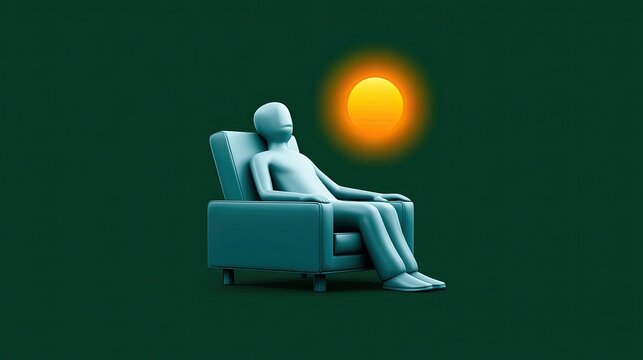 Armchair Pictogram Relaxing Relaxed Figure in Chair with Bright Sunlight Background