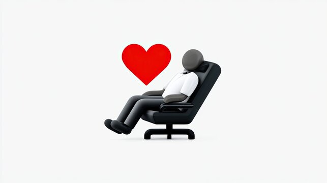 Armchair Pictogram Relaxing Relaxing figure in armchair with heart symbol on a minimalist background
