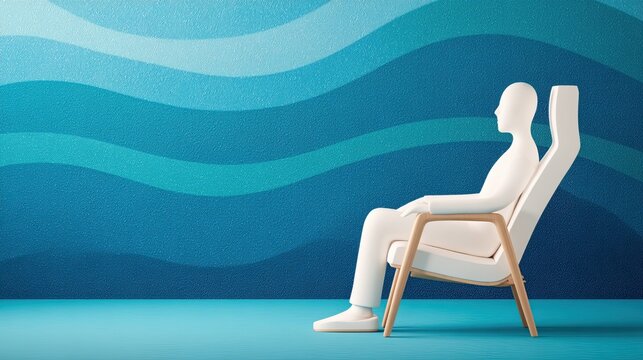 Armchair Pictogram Relaxing Minimalistic Design of Comfortable Chair Against Blue Wave Background