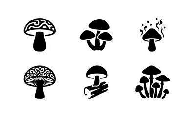 Obraz premium Mushroom Icons Set, Forest Fungi Vector Graphics, Woodland Elements, Nature Symbols