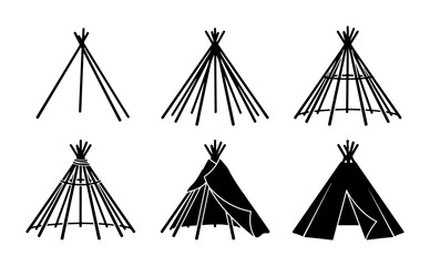 Tipi Construction Steps, Native American Dwelling Assembly, Indigenous Shelter Building Process © Laboni
