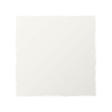 Square piece of white paper with rough torn edges isolated on a white surface transparent background