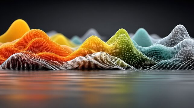Decorative Saturated Colorful Colorful Abstract Waveform in 3D with Smooth Curves and Reflections