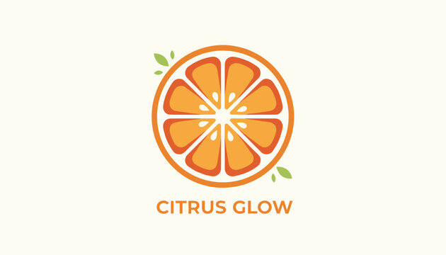 Beautiful logo design featuring a stylized orange citrus slice with green leaves and the text Citrus Glow below.