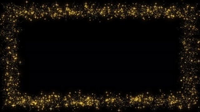 A stellar frame made of blinking golden stars and magical stardust against a dark backdrop, creating an elegant widescreen presentation overlay for a holiday celebration or luxury award broadcast.
