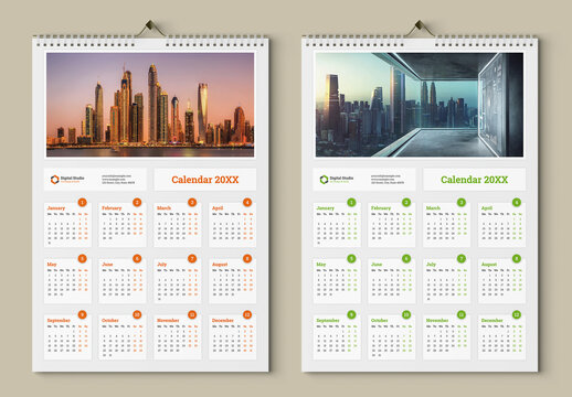 Calendar Layout with Orange and Green Accents