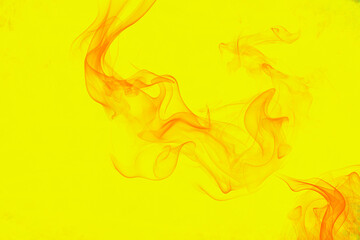 Obraz premium Abstract orange smoke on yellow background. Vibrant wispy vapor illustration. Dynamic fire and heat texture for creative design projects.