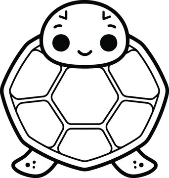 Cute black and white cartoon turtle with happy face animal