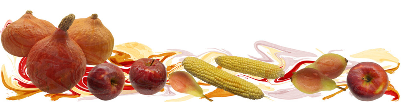 Banner mit K&uuml;rbissen Mais &Auml;pfeln und Birnen