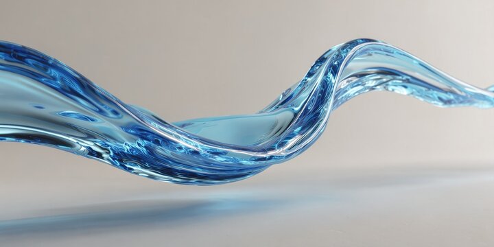Fluid dynamics. Transparent blue liquid forms a smooth flowing wave, symbolizing water technology, purity, movement and advanced material simulation.