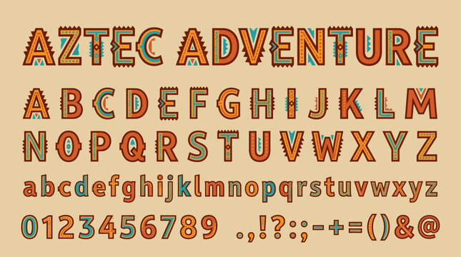 Aztec Adventure Font Alphabet Numbers Symbols Tribal Decorative Design