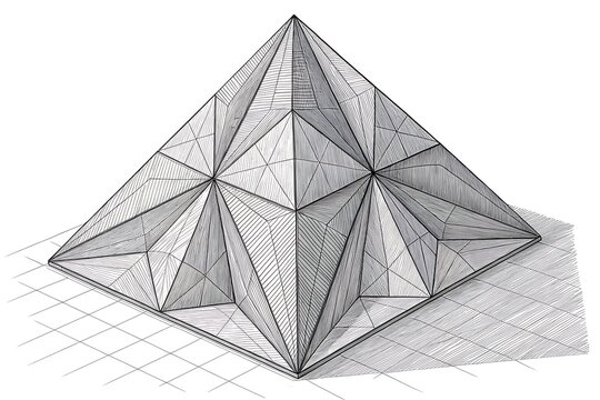 Geometric wireframe pyramid with triangular subdivisions 3D illustration
