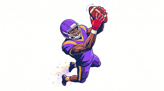 Football player catching a pass in action during a game  