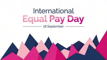 Obraz premium International equal pay day awareness graphic with date 18 september with pink purple color scheme scheduled september using stylized mountain shapes Gender Wage Gap equal rights