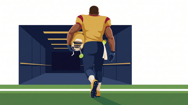 Football player walking to the locker room with helmet in hand  