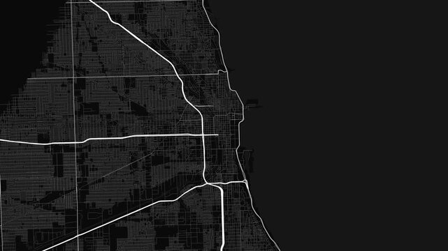 Chicago 4K Black Map Animation - Urban Road Network and Infrastructure Growth