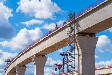 Naklejka premium Set of modular stair scaffolding tower provide workmen access to work on top of a HS2 viaduct during the construction phase