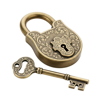 Intricate silver key and locket with ornate floral engravings