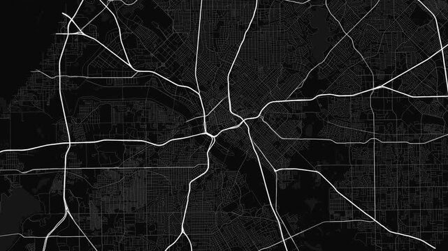 Dallas 4K Black Map Animation - Urban Road Network and Infrastructure Growth