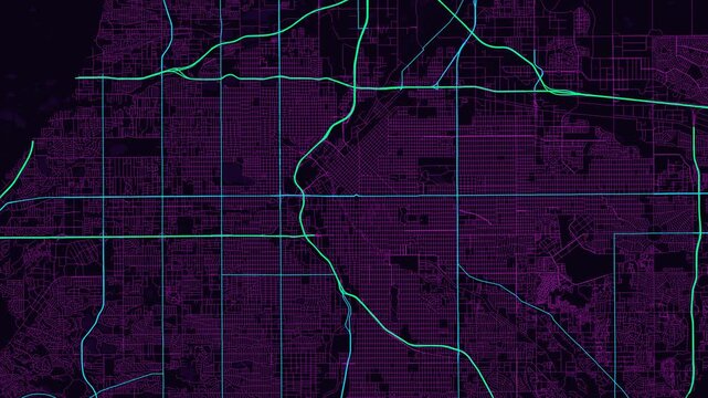 Denver 4K Neon Map Animation - Urban Road Network and Infrastructure Growth