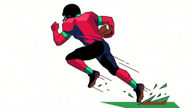 Football player running with ball in dynamic action pose  