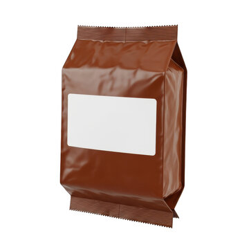 Brown coffee bean bag with blank label isolated on white background isolated on transparent background