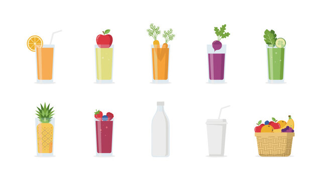 Fresh juice bottle vector icon collection &ndash; Suitable for detox program guides, juice bar ads, or web graphics.