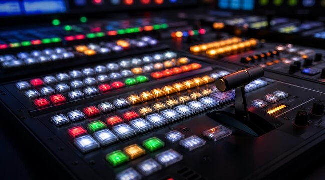 Professional television production video switcher control panel.