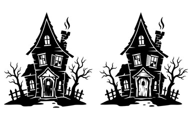Fototapeta premium Spooky Haunted House Silhouette Halloween Vector Illustration Set