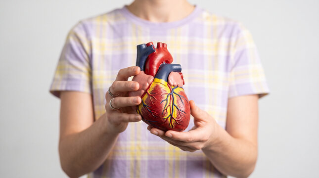 Caring hands holding a detailed anatomical heart model, symbolizing healthcare, patient safety, and medical awareness on World Patient Safety Day