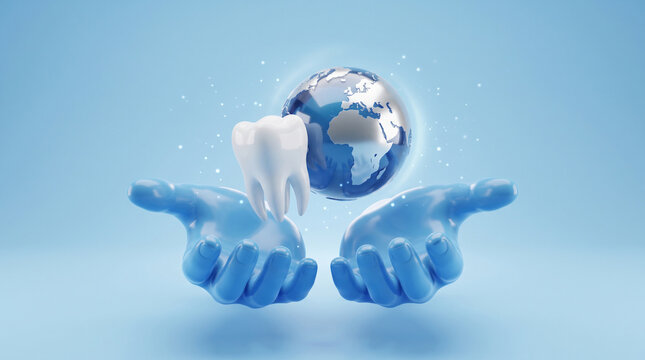 Hands holding a glowing tooth and Earth symbolizing global dental patient safety and healthcare quality on World Patient Safety Day