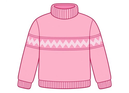 Pink knit sweater with geometric pattern and ribbed cuffs