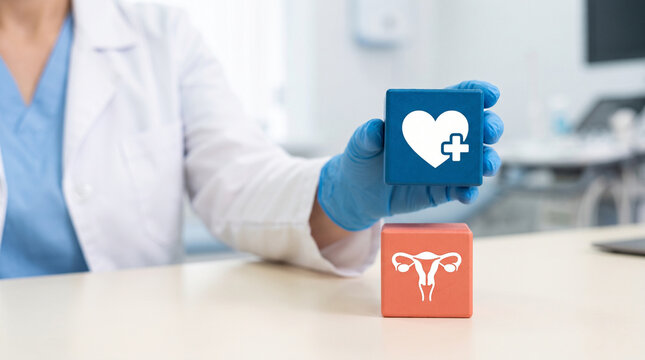 Healthcare professional holding blue heart and cross symbol block for World Patient Safety Day, promoting medical care and wellness