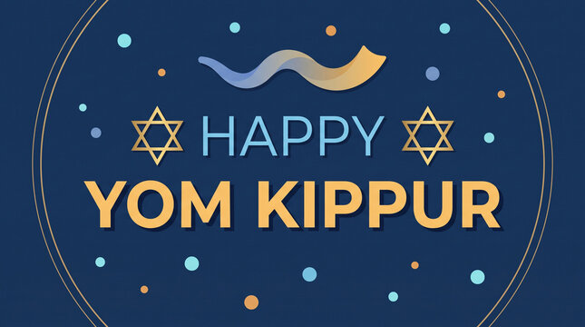 Colorful Happy Yom Kippur greeting card with Star of David and festive dots on dark blue background for Jewish High Holy Days