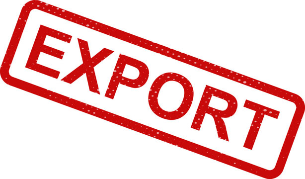 Red rubber stamp with the word export inside a rectangular frame with a distressed texture for business documents and shipping logistics