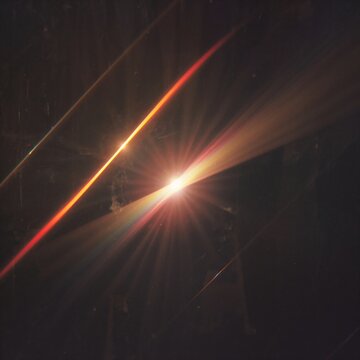 Intense light beam and diagonal glowing streaks against a dark textured background with diagonal lines