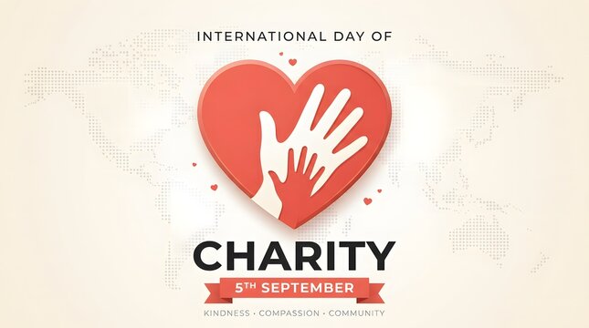 Red heart with white hand silhouettes represents international day of charity