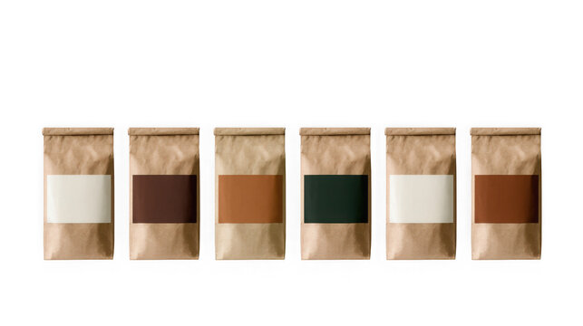 Coffee bean bags arranged in a row