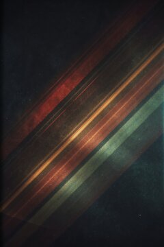 Abstract dark background with diagonal red and green glowing light streaks and dust particles