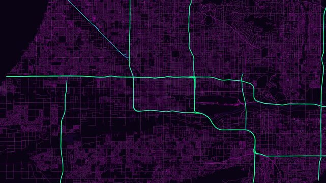 Phoenix 4K Neon Map Animation - Urban Road Network and Infrastructure Growth