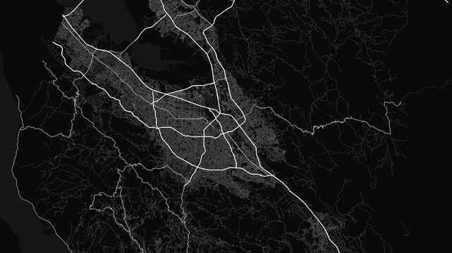 San Jose 4K Black Map Animation - Urban Road Network and Infrastructure Growth