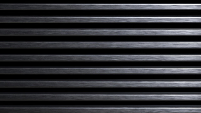 A close-up of parallel brushed metal bars with dramatic shadows. This industrial texture is perfect for modern architectural or technology design backgrounds.