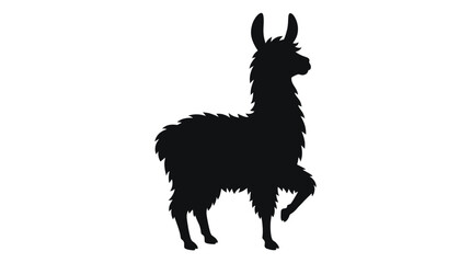 Simple black silhouette of a standing llama isolated on a clean white background © GDRAMJAN2.0