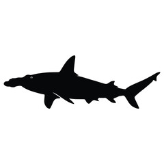 Obraz premium A hammerhead shark profile is depicted in a stark black silhouette