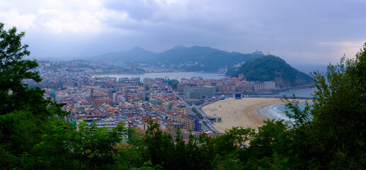 Fototapeta premium Panoramic View of Donostia San Sebastian from Mount Ulia in the Basque Country, Spain.