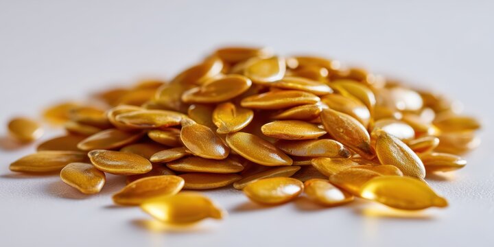 Isolated golden flaxseed on a light background