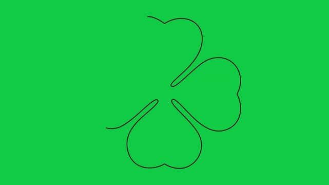 Single line four leaf clover drawing animation on chroma key green background representing luck.