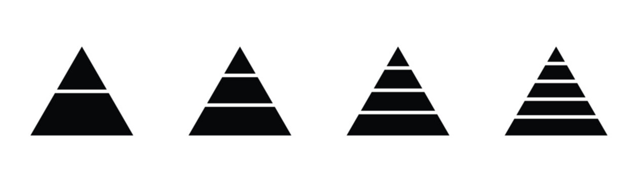 Layered segments vector pyramid icon design illustration. black business and educational triangular pyramid isolated on white background.