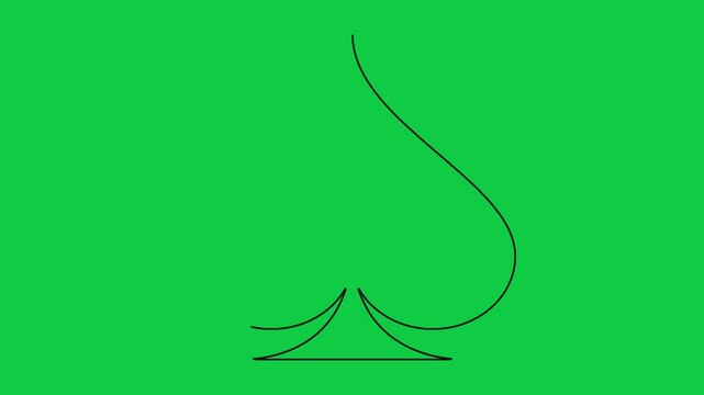 Spade card suit symbol drawing animation self drawing line on chroma key green screen motion graphic.