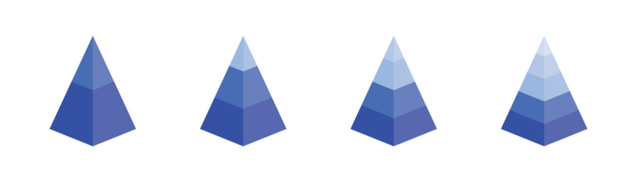 3D style triangular pyramid sign Representing company management tiers, team ranks and leadership levels. Vector illustration triangle pyramid icon isolated on white background.